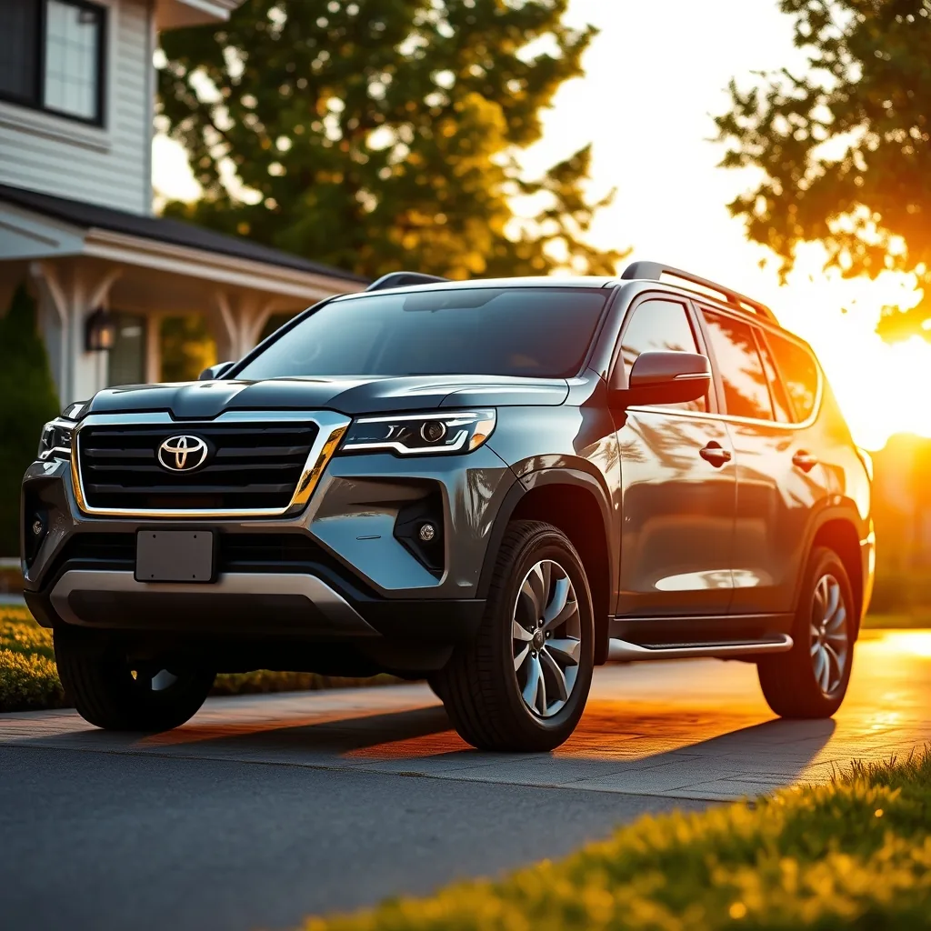 best midsize SUVs family SUV on suburban driveway at golden hour