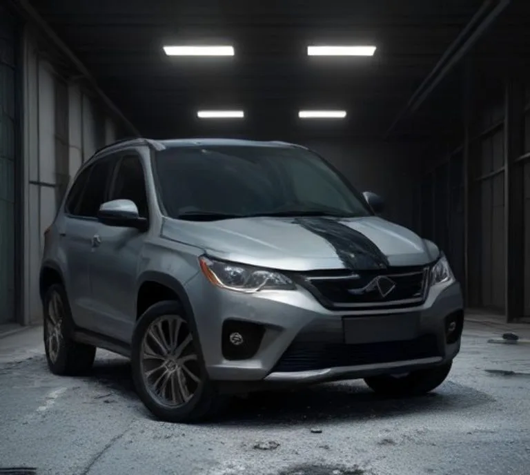 Crash test SUV in a test hall