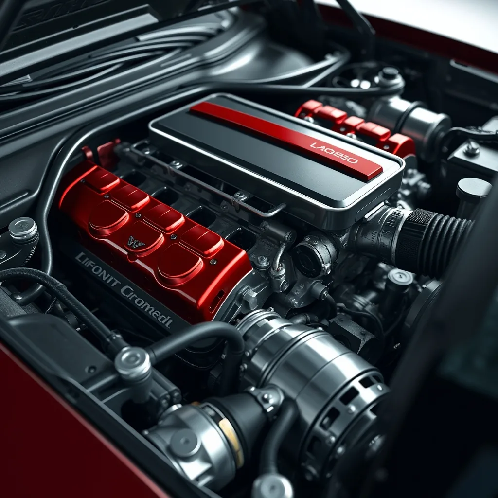 High revving engine bay close-up in a sports car