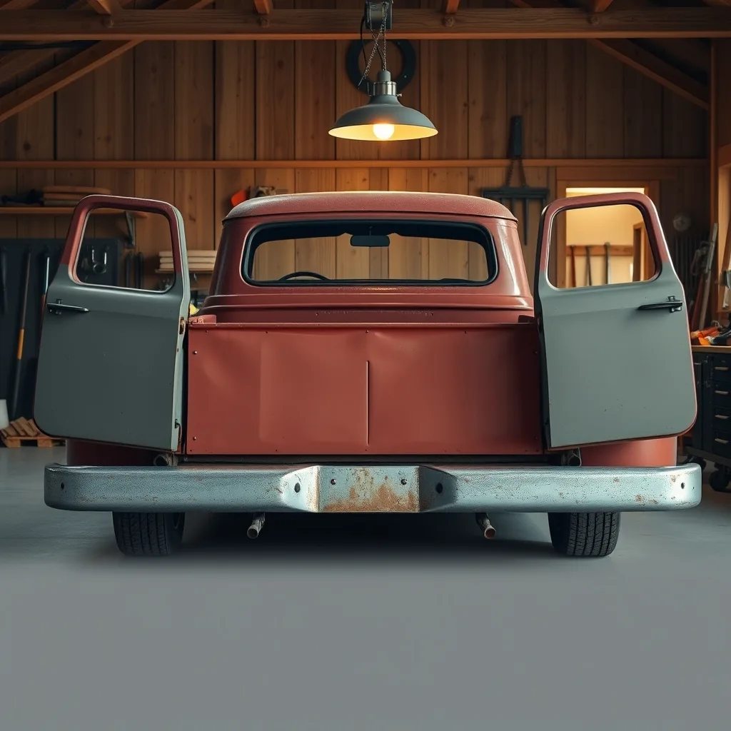 Old truck awaiting restoration in a garage