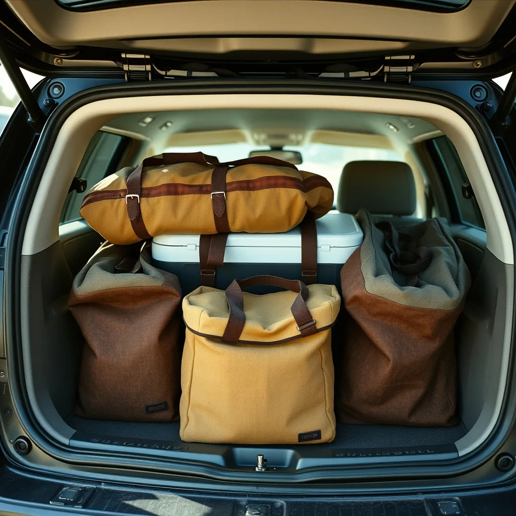 summer road trip cars trunk packed with luggage for long drive